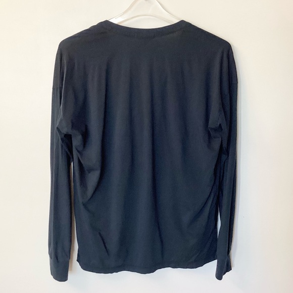 James Perse Long Sleeve Cotton Split Neck Top - Navy - S - Picture 4 of 7